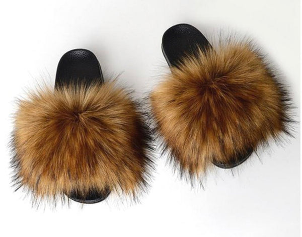 Furry Slippers Slides S/M Size