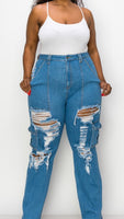 Curvy Cargo Straight Leg Jeans