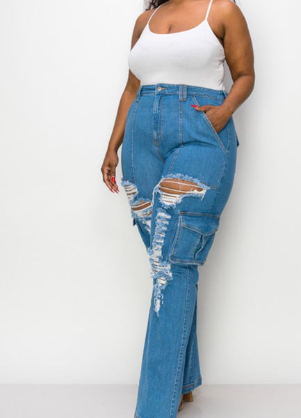 Curvy Cargo Straight Leg Jeans