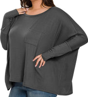 Curvy Dolmen Sleeve Shirt- Grey