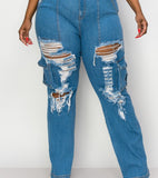 Curvy Cargo Straight Leg Jeans