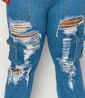 Curvy Cargo Straight Leg Jeans