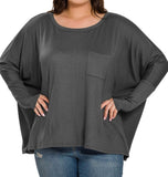 Curvy Dolmen Sleeve Shirt- Grey