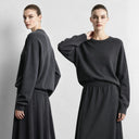 Women's Wool Sweater & A-Line Midi Skirt Set | Elegant Commuter