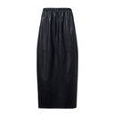Women's Faux Leather Long Skirt - Elastic Waist Commuter Style