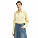 Women's Embroidered Lapel Tunic Blouse - Casual Long Sleeve Shirt