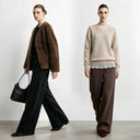 Women's Wide Leg Fleece Lined Cotton Denim Winter Trousers