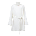 Satin Lace High Neck Mini Dress - Elegant Long Sleeve Commuter Style