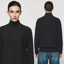 Half Zip Mock Neck Sweater - Minimalist Slim Knit Commuter Top