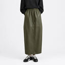 Women's Faux Leather Long Skirt - Elastic Waist Commuter Style