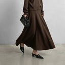 Women's Wool Sweater & A-Line Midi Skirt Set | Elegant Commuter