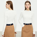Women's Mock Neck Knit Top - Slim Fit Minimalist Layering Sweater