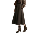 Women's A-Line Midi Skirt - High Waist Belted Minimalist Winter Skirt