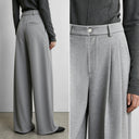 Women's Wide Leg Pleated Front Warm Winter Commuter Trousers
