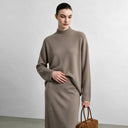 Women's Mock Neck Knit Sweater & Midi Skirt Set - Elegant Winter Wear