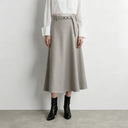 Women's A-Line Midi Skirt - High Waist Belted Minimalist Winter Skirt