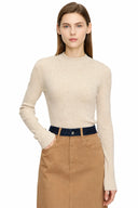 Women's Mock Neck Knit Top - Slim Fit Minimalist Layering Sweater