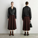 Women's A-Line Cotton Midi Skirt - Elegant Minimalist Commuter