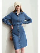 Minimalist Denim Shirt Dress - Casual Long Sleeve Autumn Style