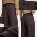 Women's Wide Leg Fleece Lined Cotton Denim Winter Trousers