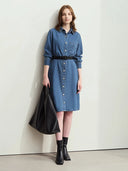 Minimalist Denim Shirt Dress - Casual Long Sleeve Autumn Style