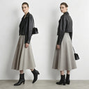 Women's A-Line Midi Skirt - High Waist Belted Minimalist Winter Skirt