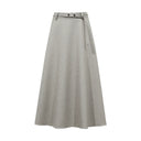 Women's A-Line Midi Skirt - High Waist Belted Minimalist Winter Skirt