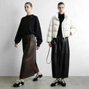 Women's Faux Leather Long Skirt - Elastic Waist Commuter Style