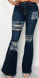 Dark Blue Flare Distressed Jeans