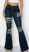 Dark Blue Flare Distressed Jeans