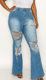 Curvy Flare Distressed Jeans