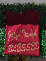 Red Short Sleeve Gold "Grateful Thankful Blessed" T-shirt