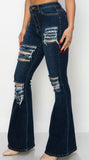 Dark Blue Flare Distressed Jeans