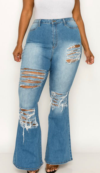 Curvy Flare Distressed Jeans
